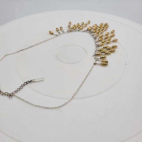 Vintage Napier‎ Metal Barrel Beads Bib Neckleace 19" Gold Silver Tone Dangling - Picture 10 of 12